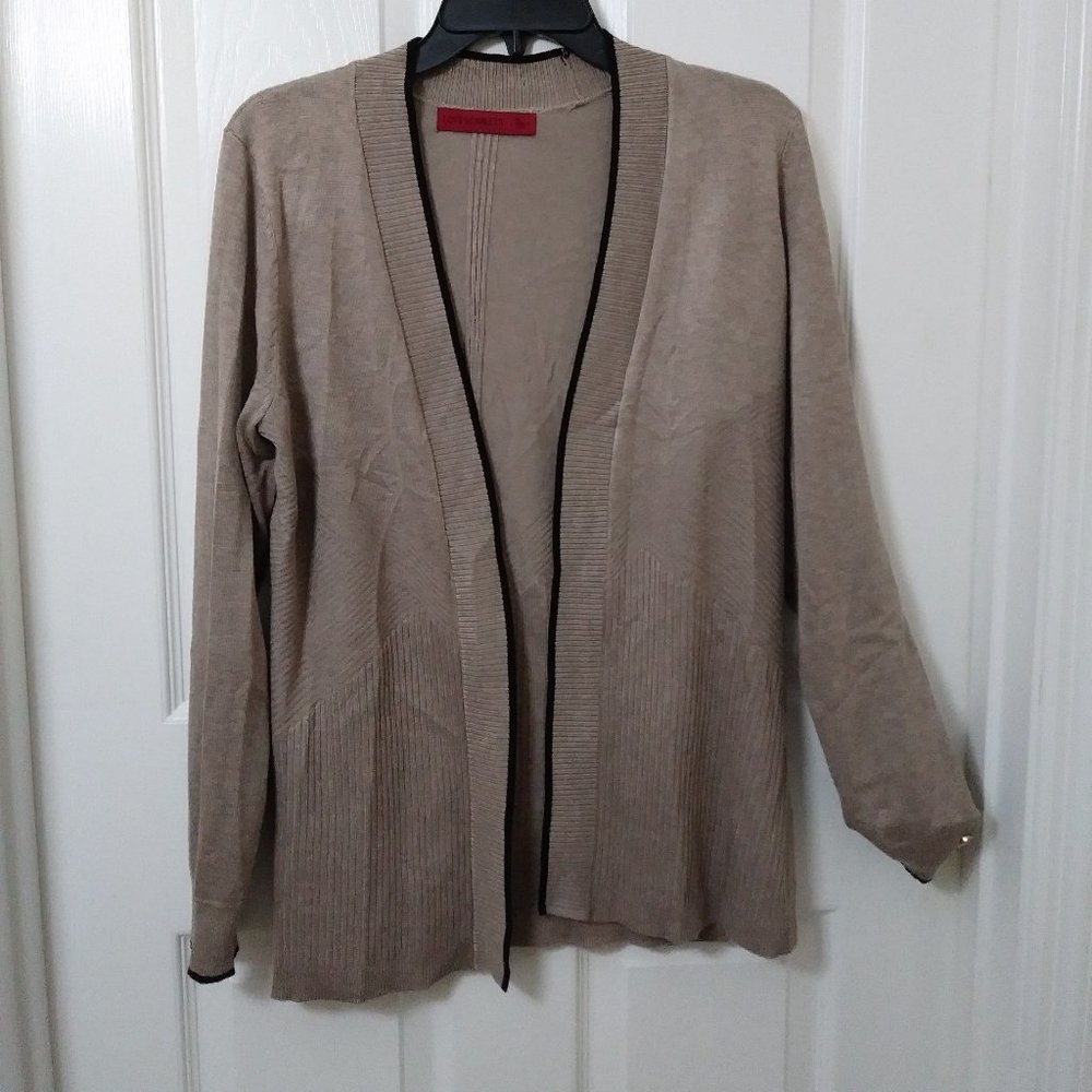 Tenney Rose Camel Black Cardigan Sweater Size L